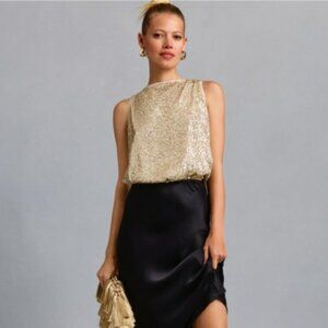 Anthropologie Flat White Gold Sequin Top Sz XS NWT
